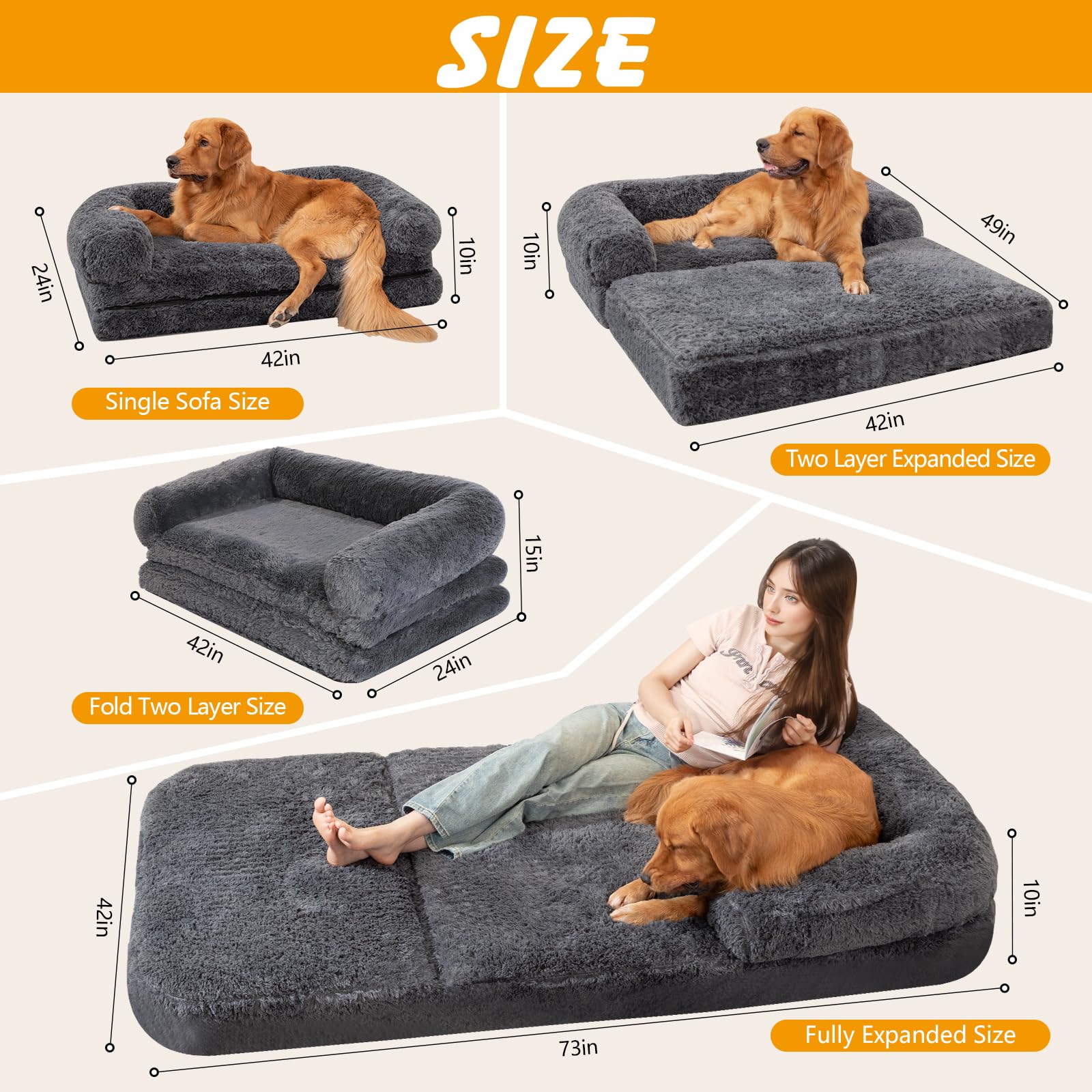 ondware foldable bed with plush faux fur for cozy lounging with your dog.