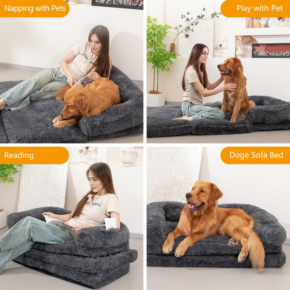 ondware bed shown outdoors and indoors, versatile portable pet lounge.