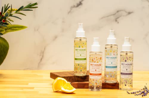 One Fur All spray in a cozy living room scene suggests long lasting freshness.