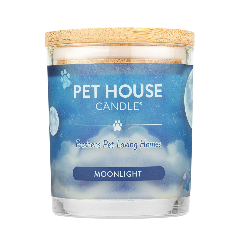 One Fur All Moonlight candle closeup wax detail highlighting clean, plant-based formula for odor control.