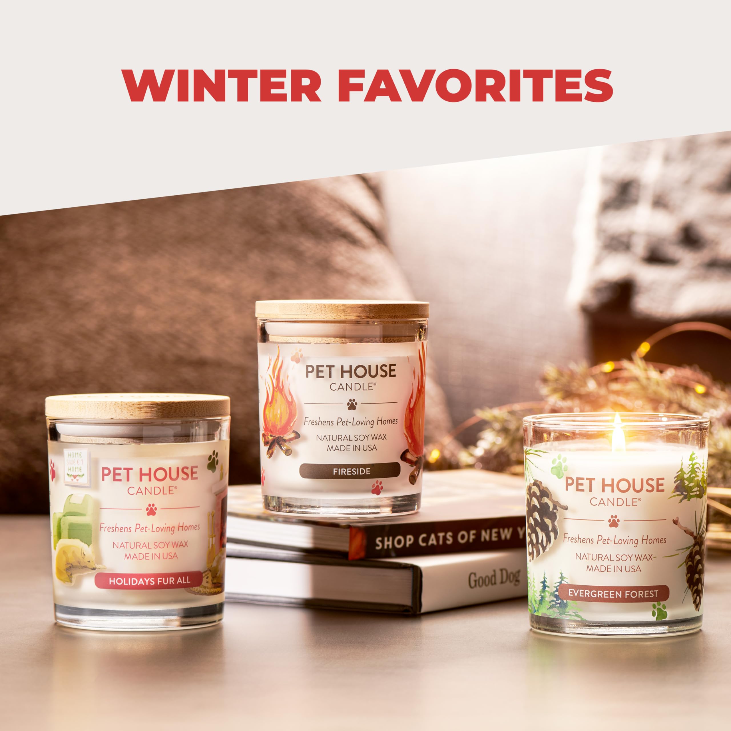 One Fur All pet house candle plant-based soy wax close-up highlights clean ingredients.