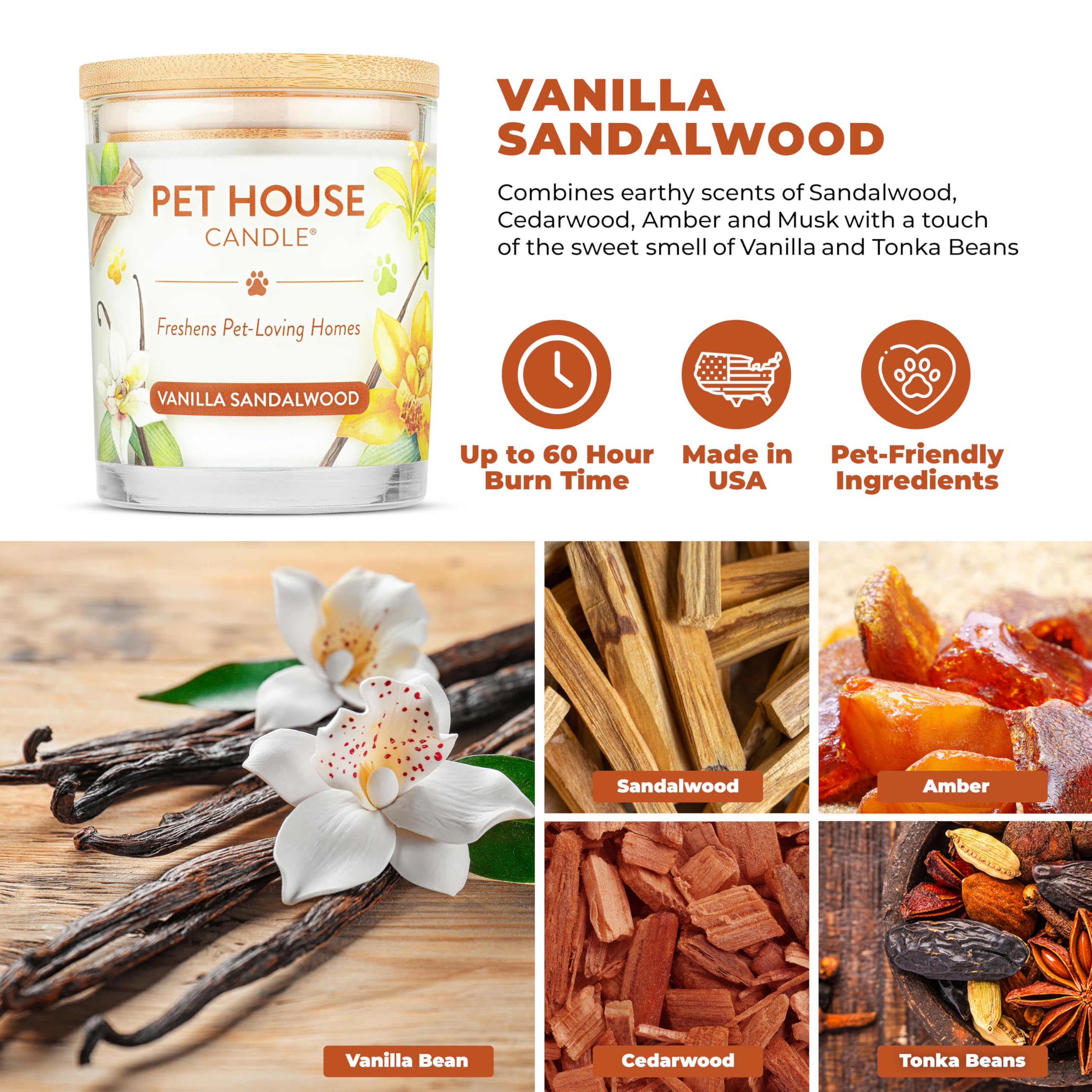 One Fur All vanilla sandalwood candle lit scene — warm, pet-friendly home.