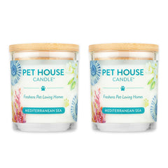 One Fur All Pet House Candles Mediterranean Sea pack shot showing odor control benefits