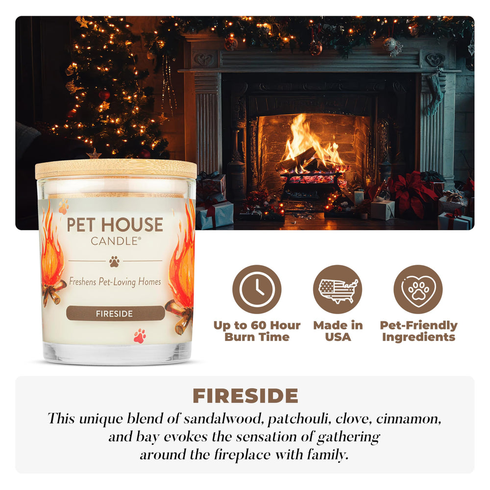 One Fur All fall candle close-up label emphasizes a dye-free, plant-based formula and clean burn.