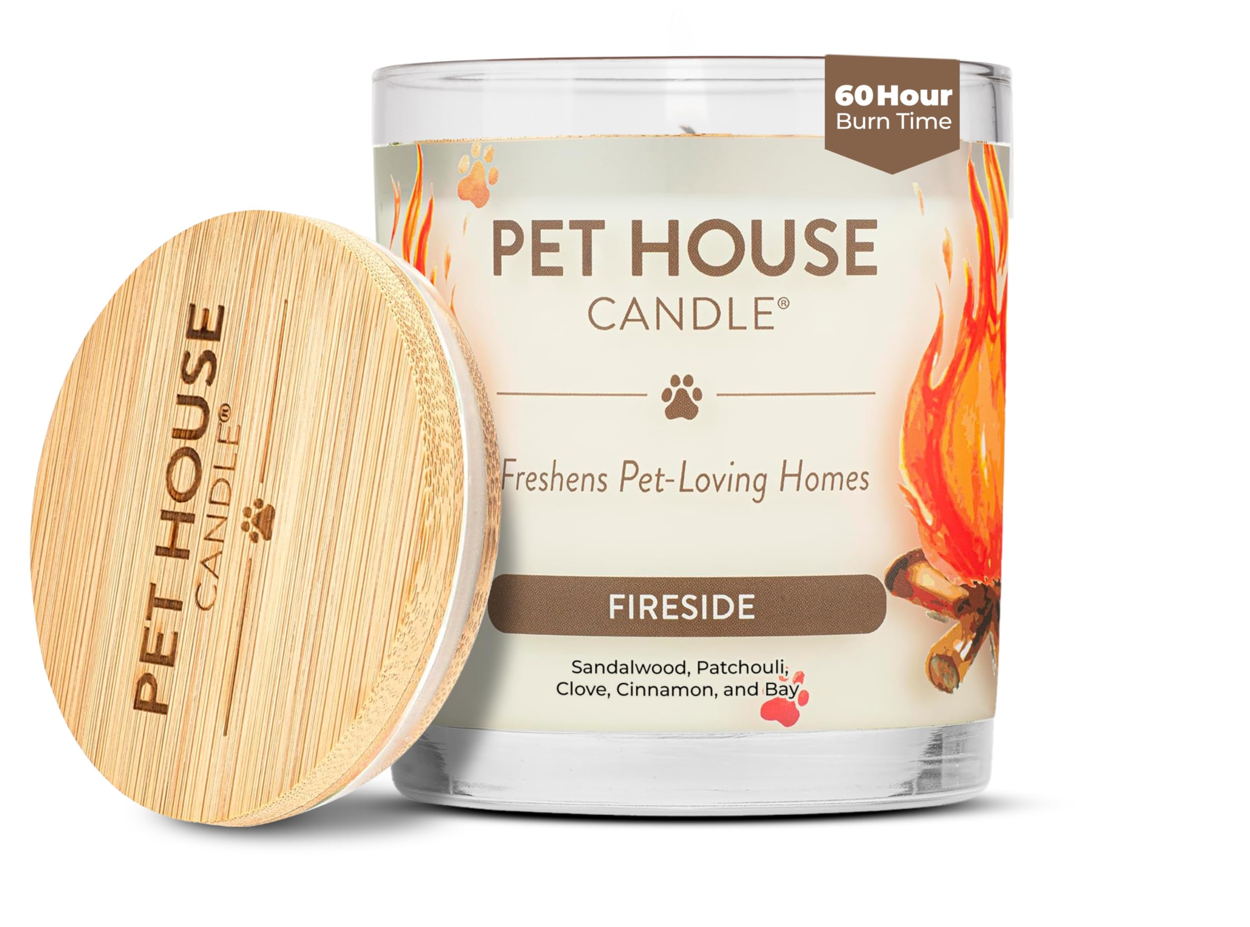 One Fur All pet house fall candle packaging highlights premium soy wax and long-lasting fragrance.