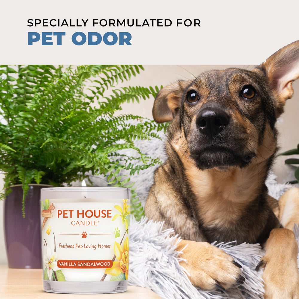 One Fur All 9 oz candle shows 60-hour burn capability.