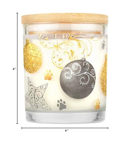One Fur All candle on a shelf with pet items demonstrates odor control in a practical home setup.