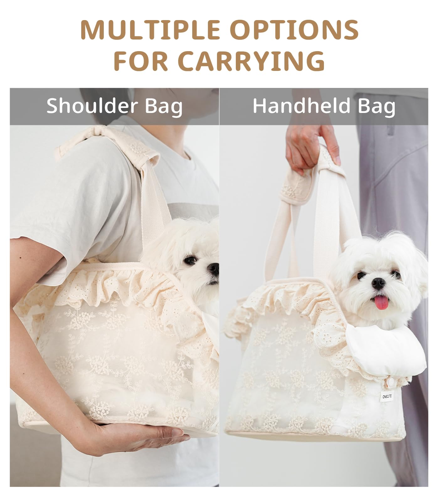 ONECUTE dog carrier bottom safety hook emphasizes secure transport during travel