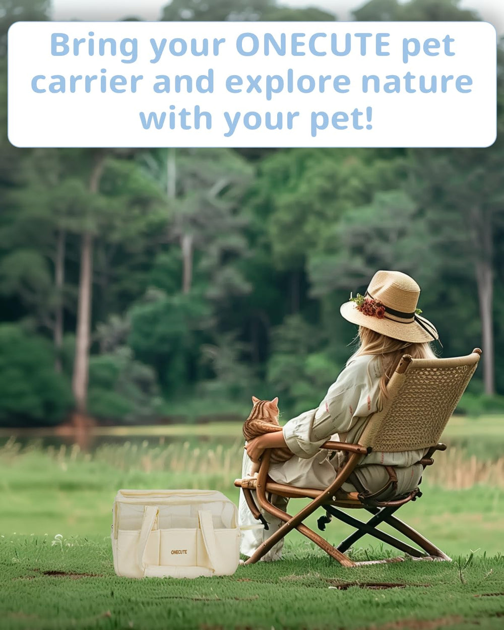 ONECUTE dog purse carrier beige foldable-bottom emphasizes compact storage when not in use.