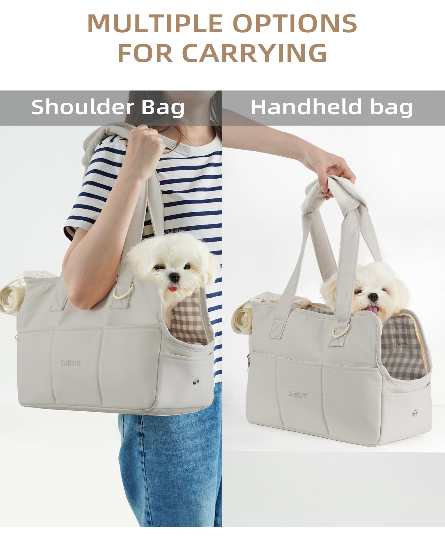 ONECUTE dog purse carrier grey travel use suitable for small dogs, cats, rabbits.