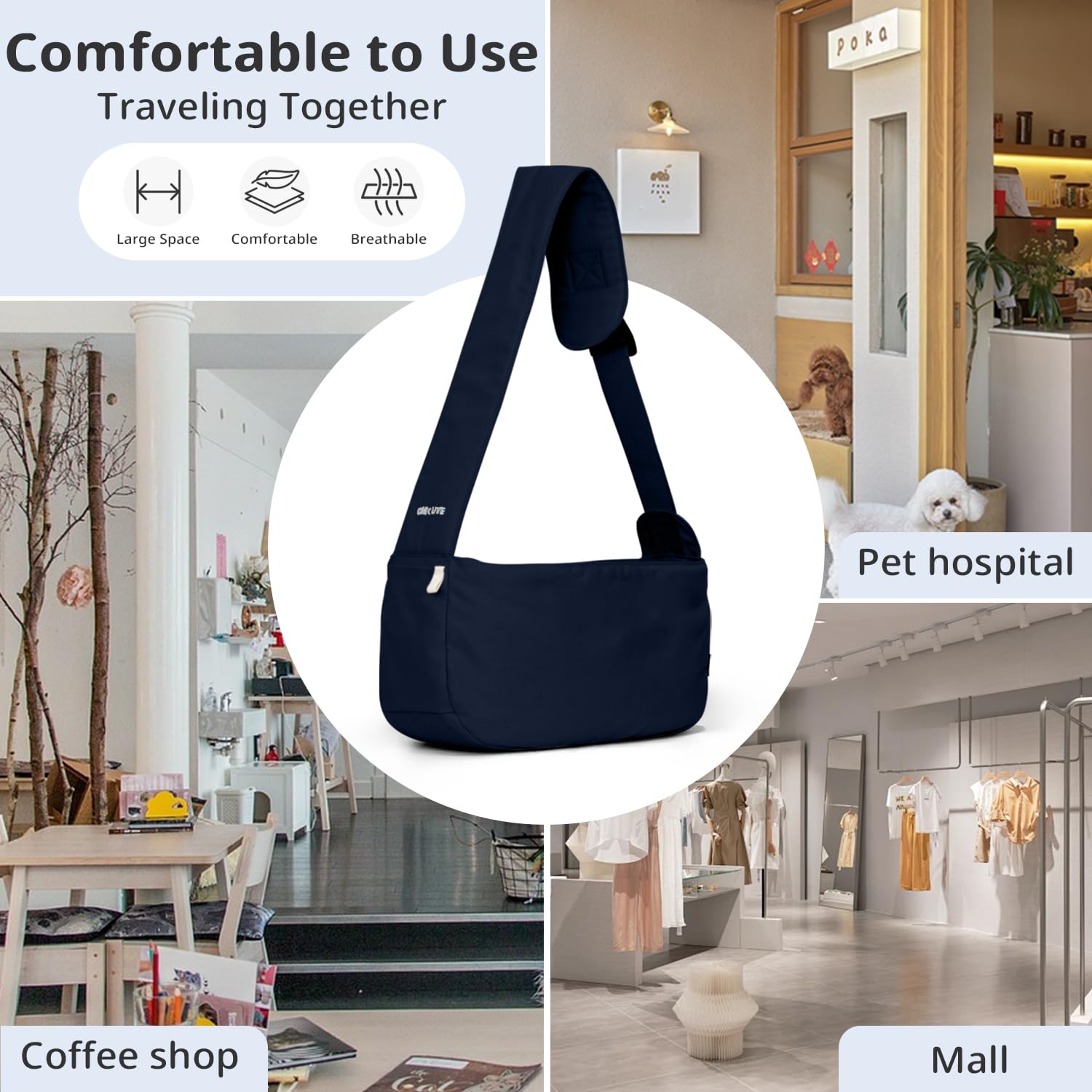 ONECUTE dog sling navy-blue pairs with outfits for daily use