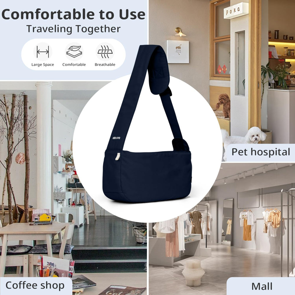 ONECUTE dog sling navy-blue pairs with outfits for daily use