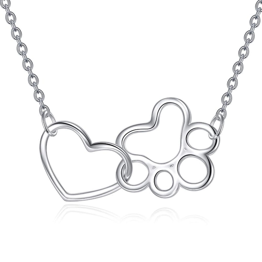 ONEFINITY paw print necklace closeup highlights a sterling silver paw pendant, ideal for pet lovers gifting