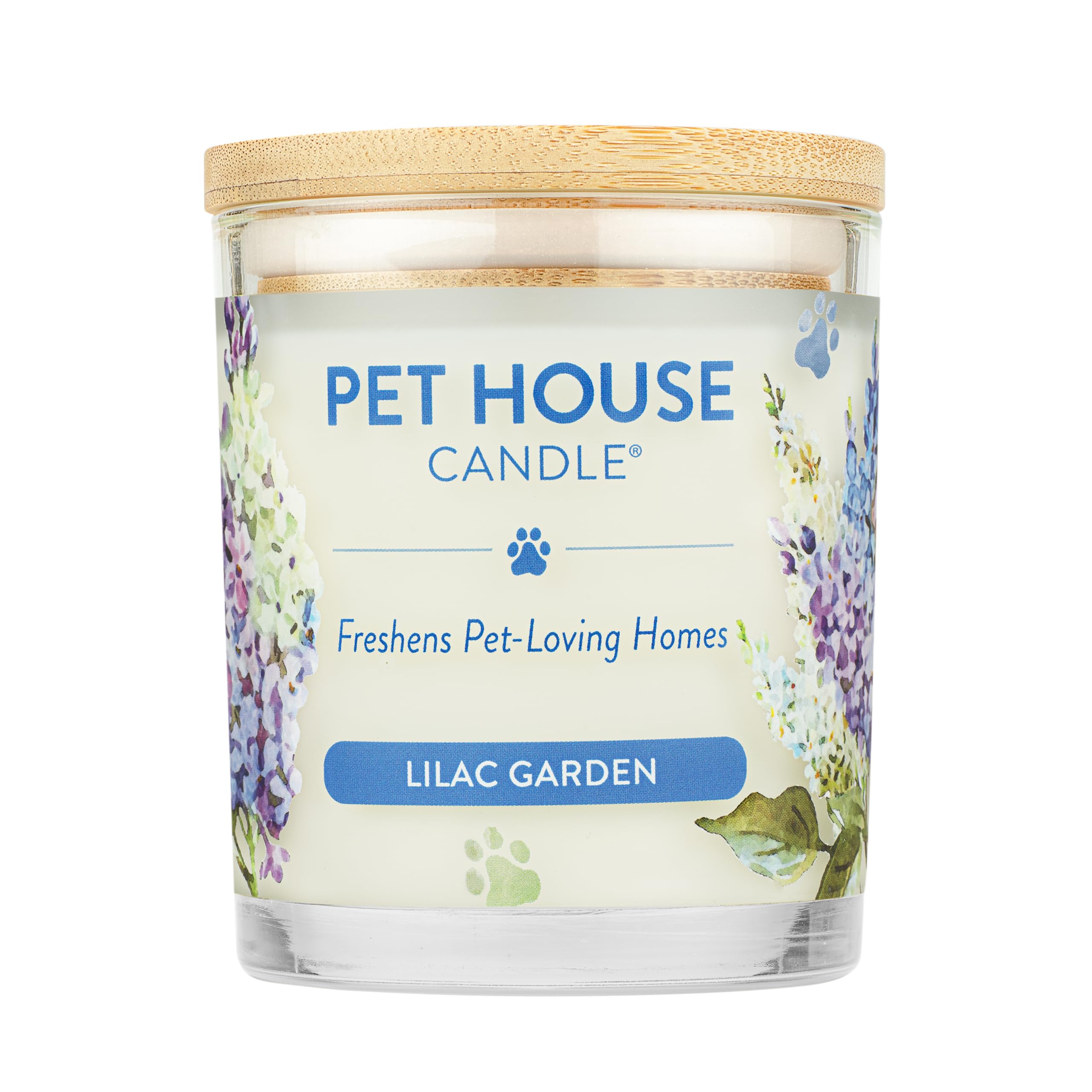 One Fur All Lilac Garden candle bottle view—a clean, pet-friendly aroma for a fresher living space.