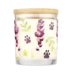 One Fur All plant-based wax candle in a glass jar with clean burn
