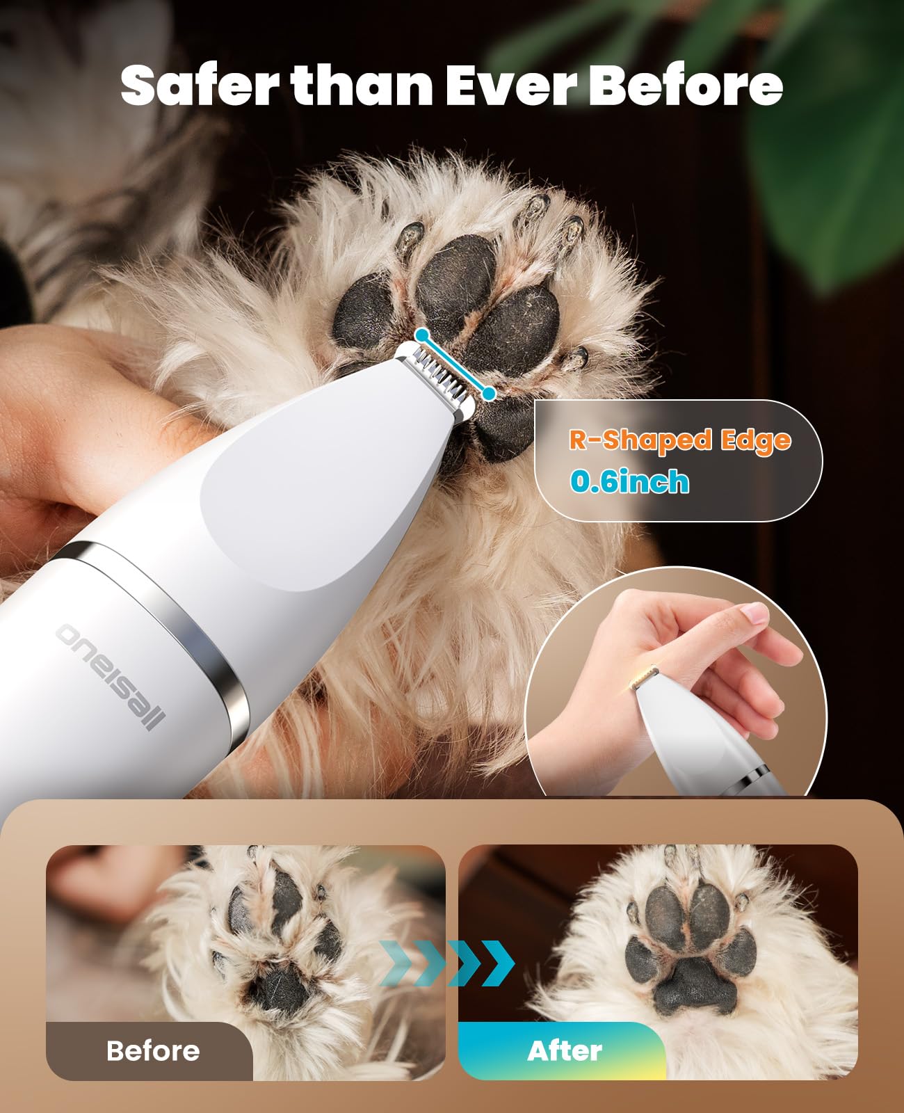 Oneisall 4-in-1 dog grooming kit 2-5h runtime emphasizes cordless convenience for busy households.