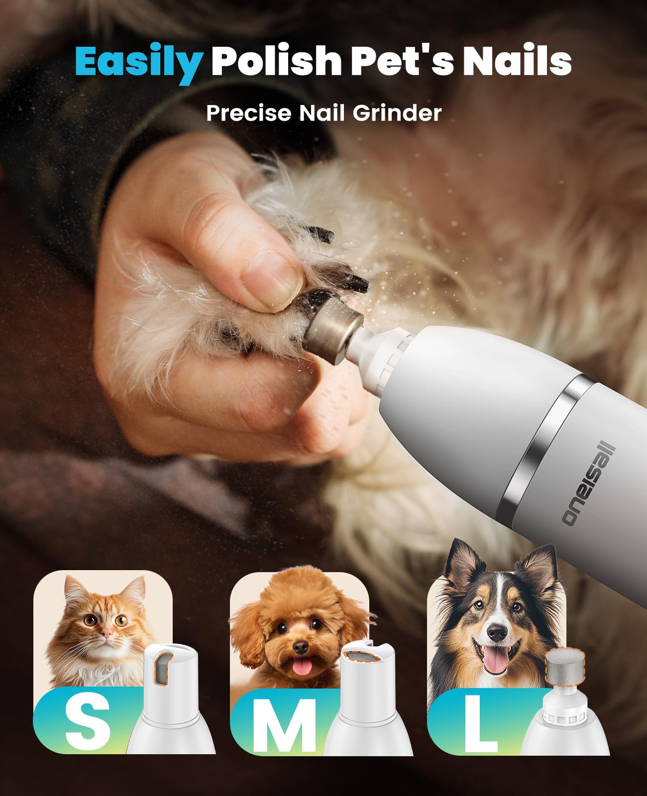 Oneisall 4-in-1 dog grooming kit IPX7 waterproof blades show easy post-bath cleanup.