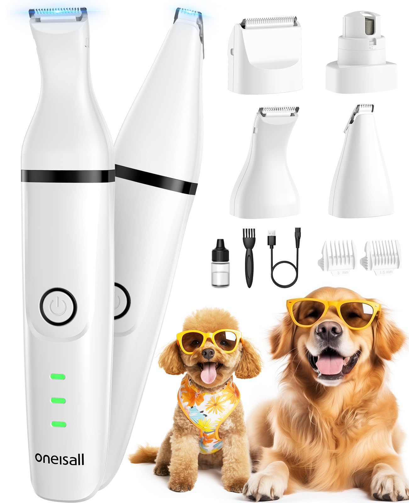 Oneisall 4-in-1 clipper-heads for precise at-home trims.