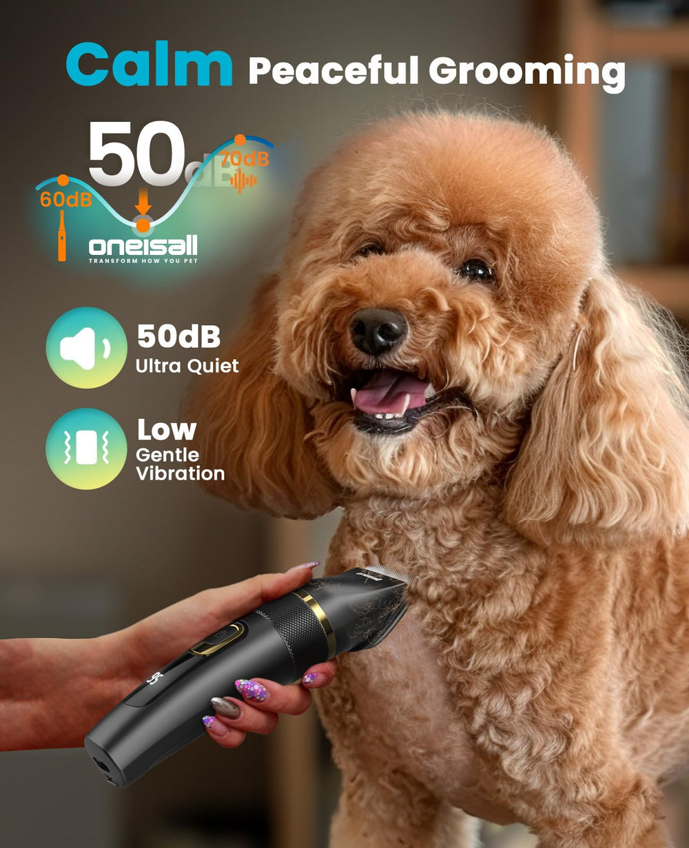 Oneisall 6800RPM motor powers efficient clipping on thick coats