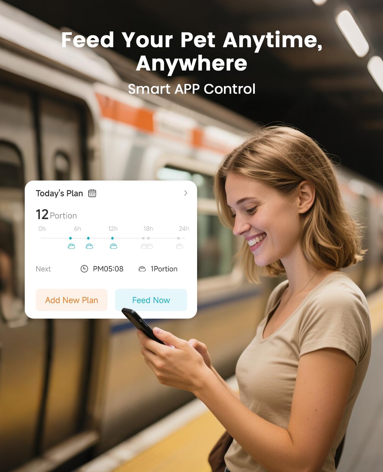 Oneisall automatic cat feeder app control screen facilitates remote scheduling.