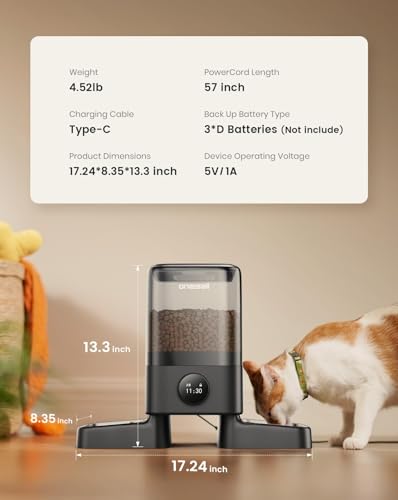 Oneisall automatic cat feeder dual-power supply ensures uninterrupted feeding