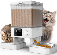 oneisall automatic cat feeder front view with dual bowls for calm meals.
