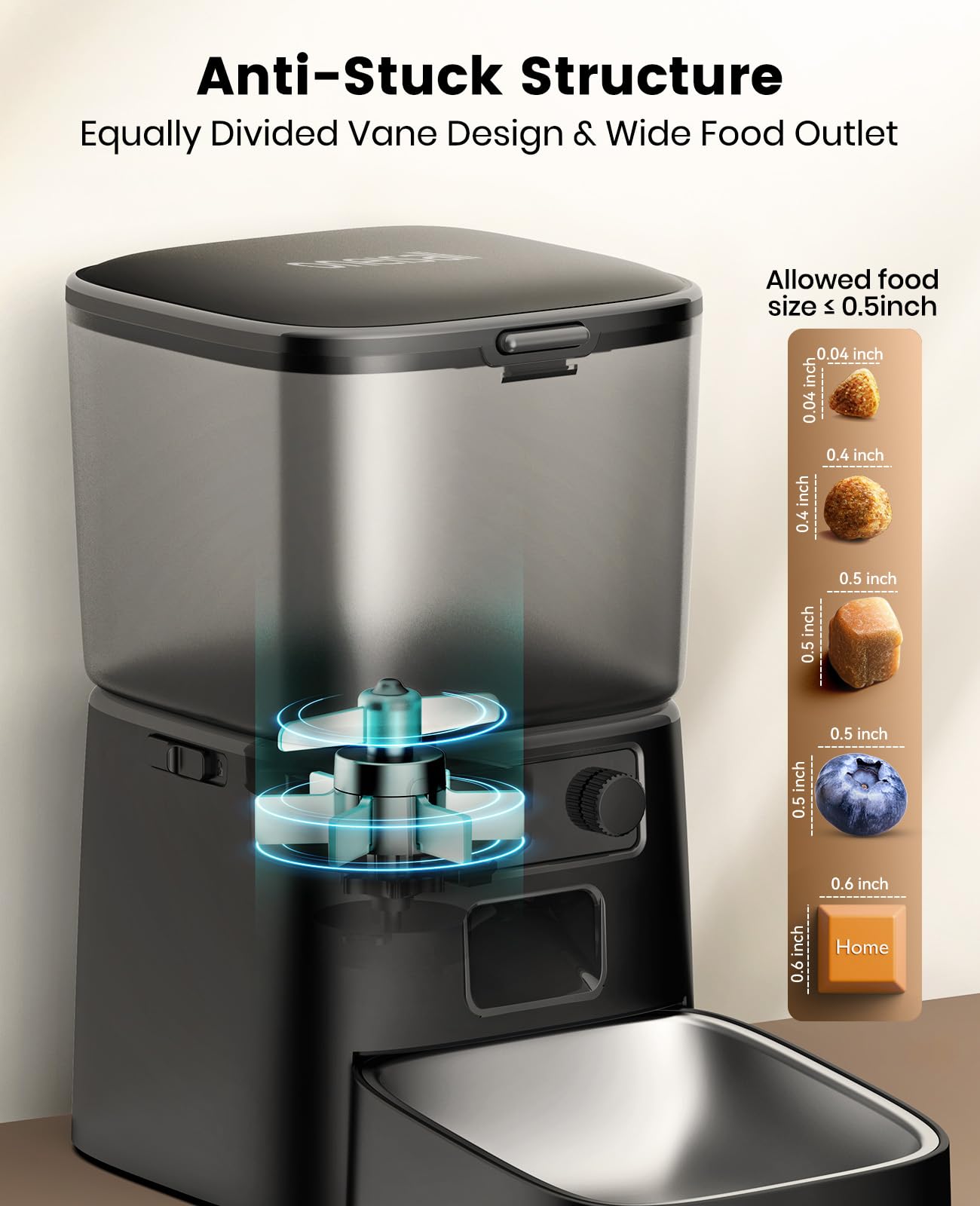 Oneisall automatic cat feeder portion settings enable diet-control meals.