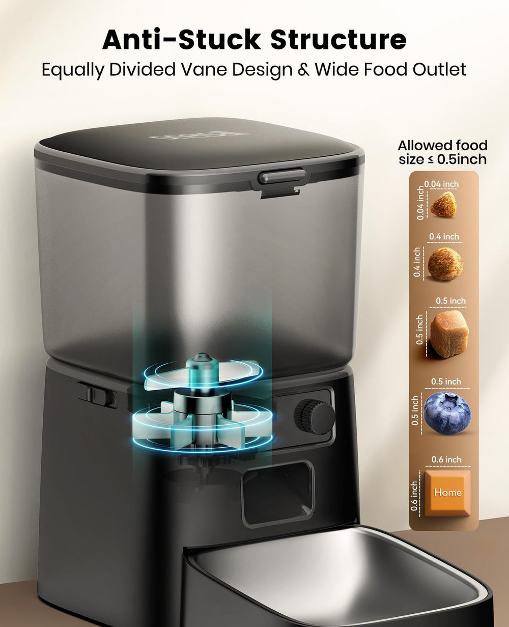 Oneisall automatic cat feeder portion settings enable diet-control meals.