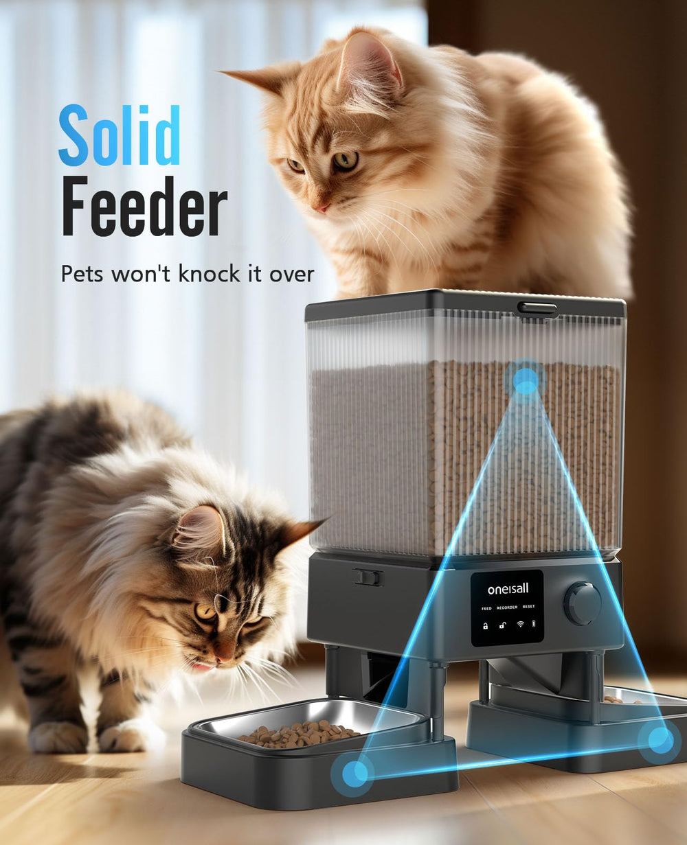 oneisall automatic feeder voice recorder close-up highlights customizable meal calls