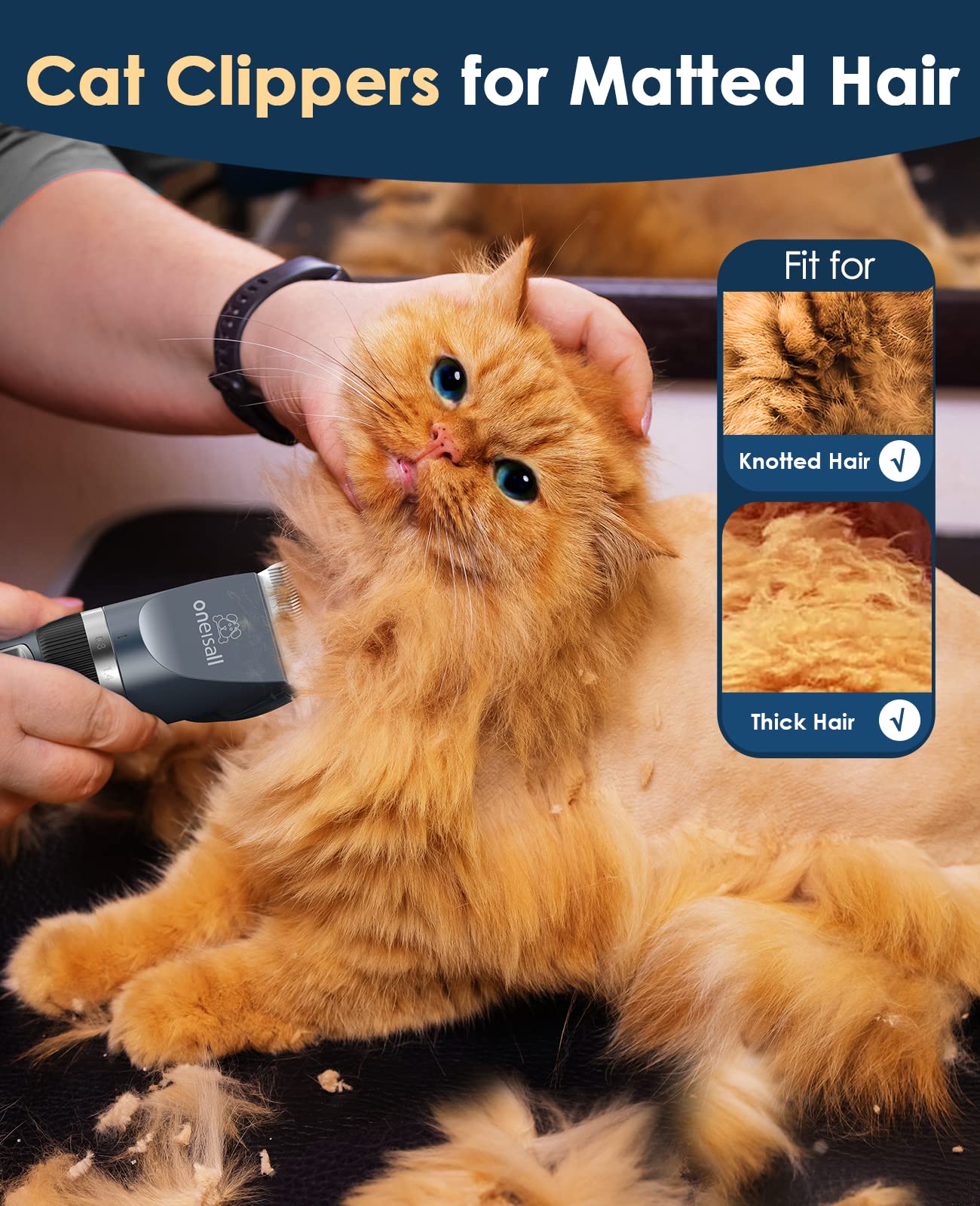 oneisall cat clippers low-noise 50db ideal for stress-free sessions.