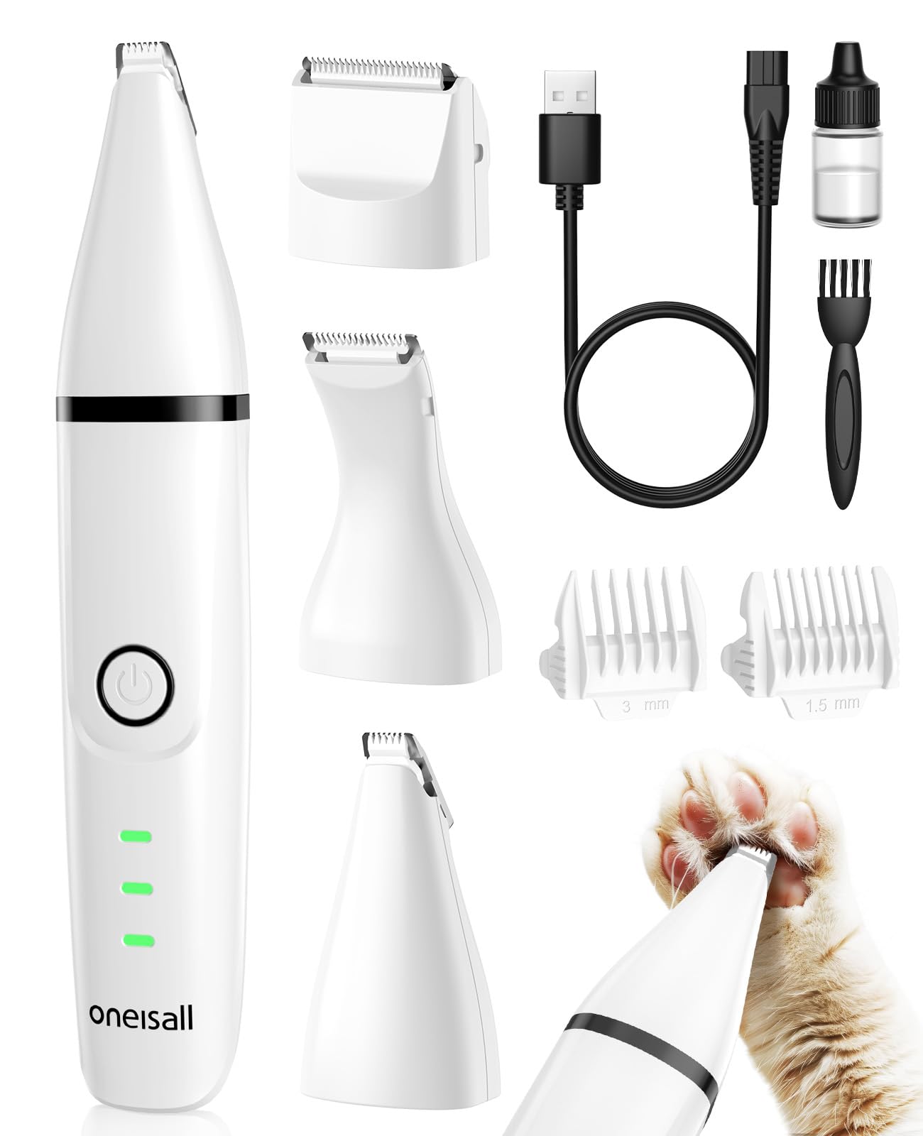 Oneisall cat grooming kit packaging shows all-in-one solution for home grooming.