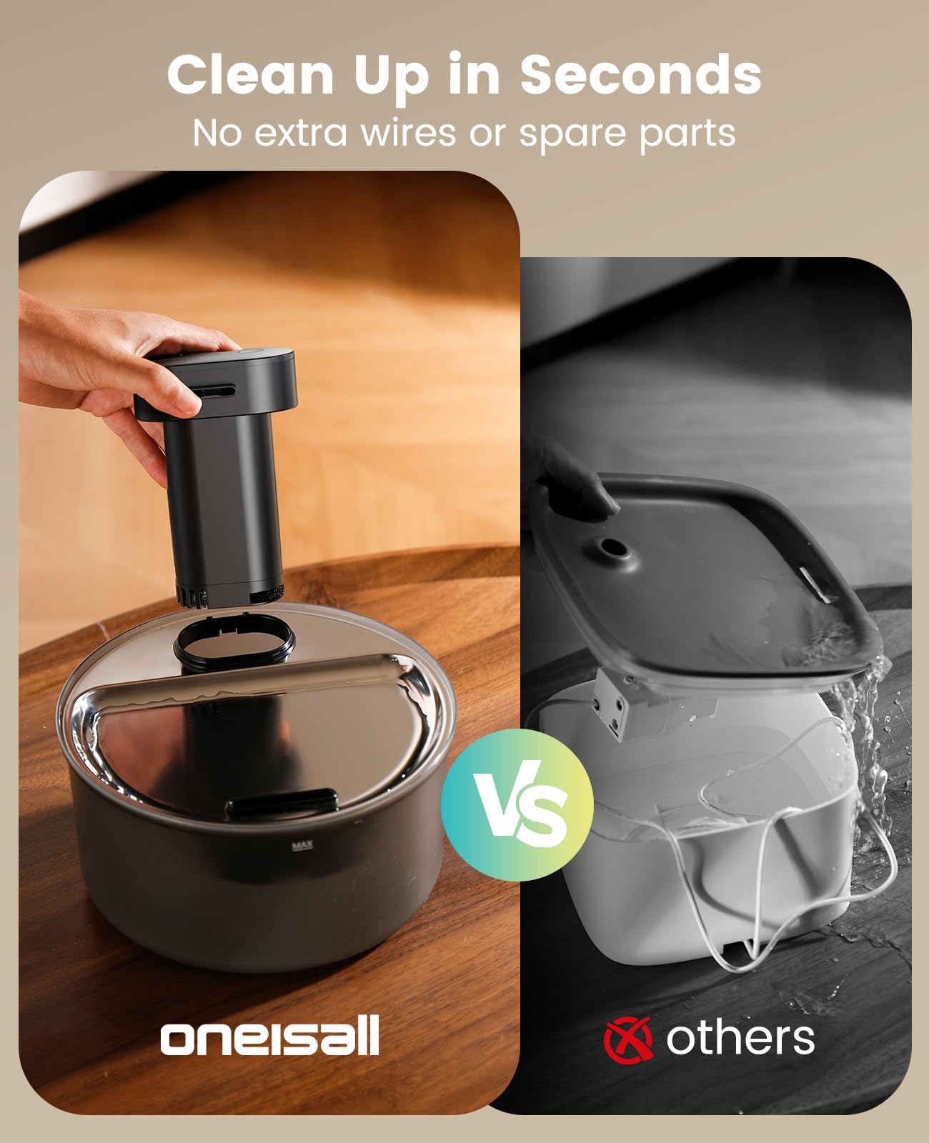 oneisall cat water fountain wireless design with plug-in option for home setup