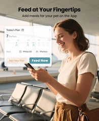 Oneisall cordless WiFi cat feeder app control highlights remote scheduling and feeding insights.