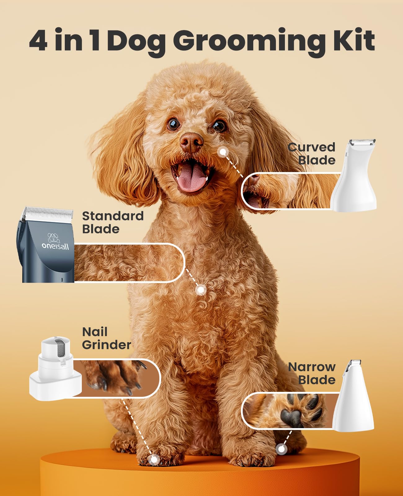 oneisall dog clippers 2-in-1 heads closeup shows adjustable trimming options