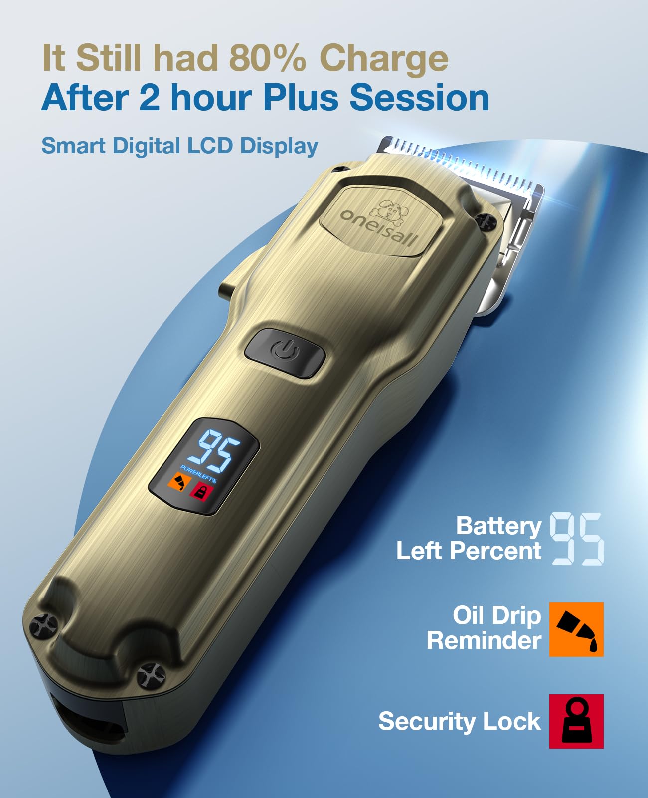 Oneisall dog clippers battery pack shows long runtime