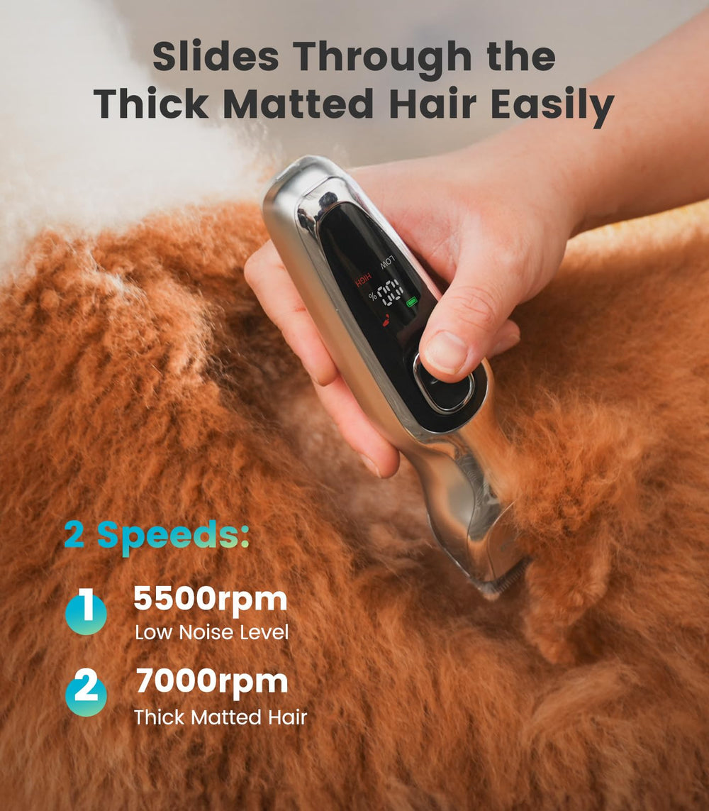 Oneisall dog clippers close-up blades highlights detachable blades for versatile fur types.