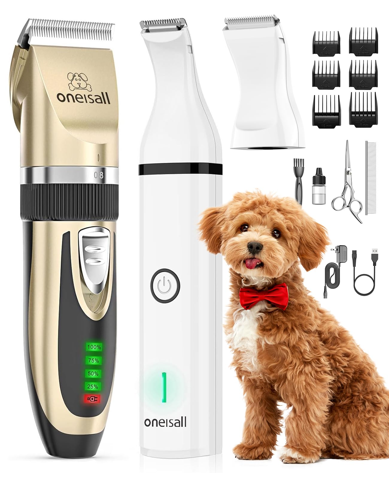oneisall dog clippers kit front view showing cordless grooming convenience
