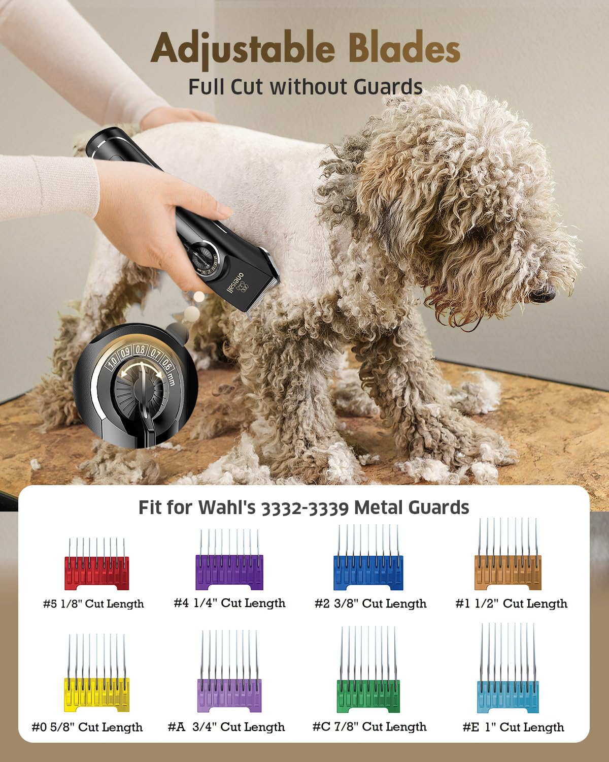 oneisall dog clippers length-guards, dial precise trims for doodles and poodles
