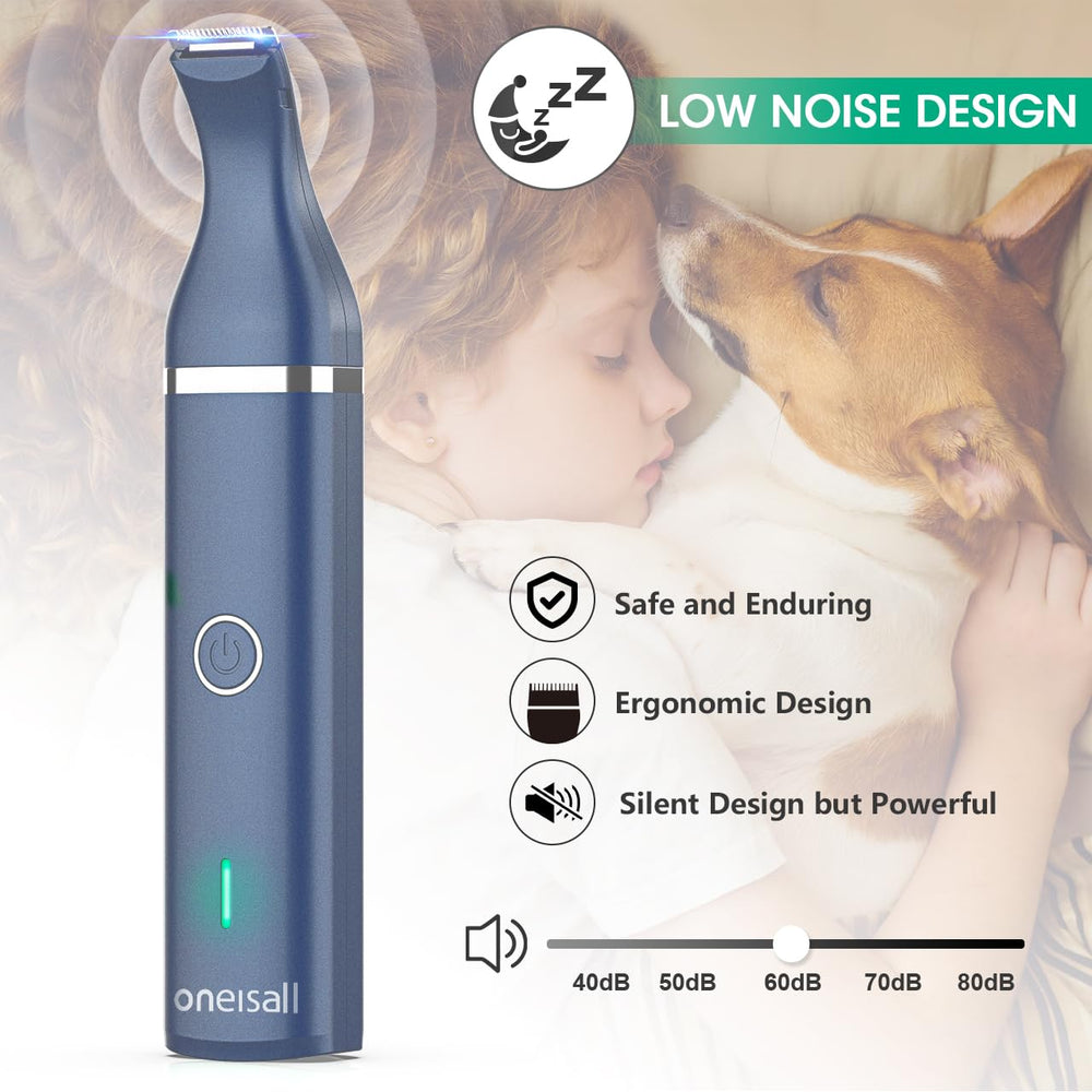 oneisall dog clippers teal blade detail highlights safe, sharp blades for small-area grooming.