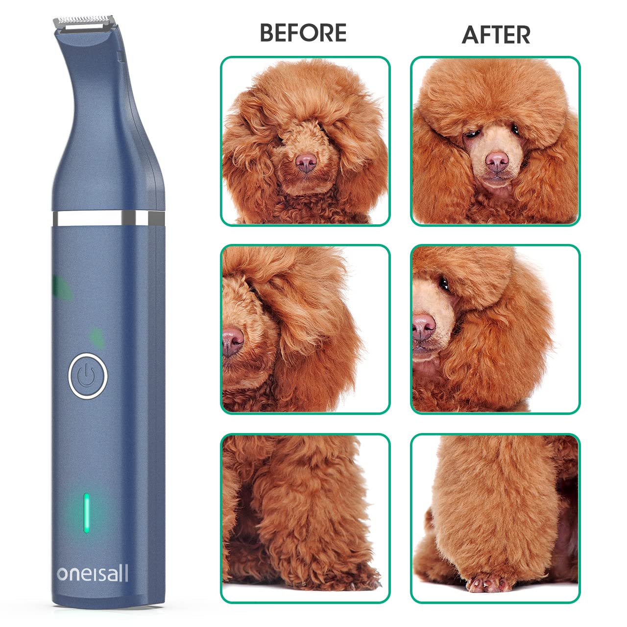 oneisall dog clippers teal paw trimming in action for neat, even lines.