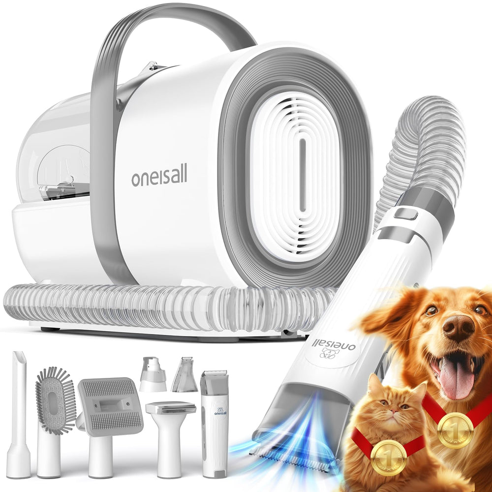 oneisall dog grooming vacuum front view showing integrated grooming and suction