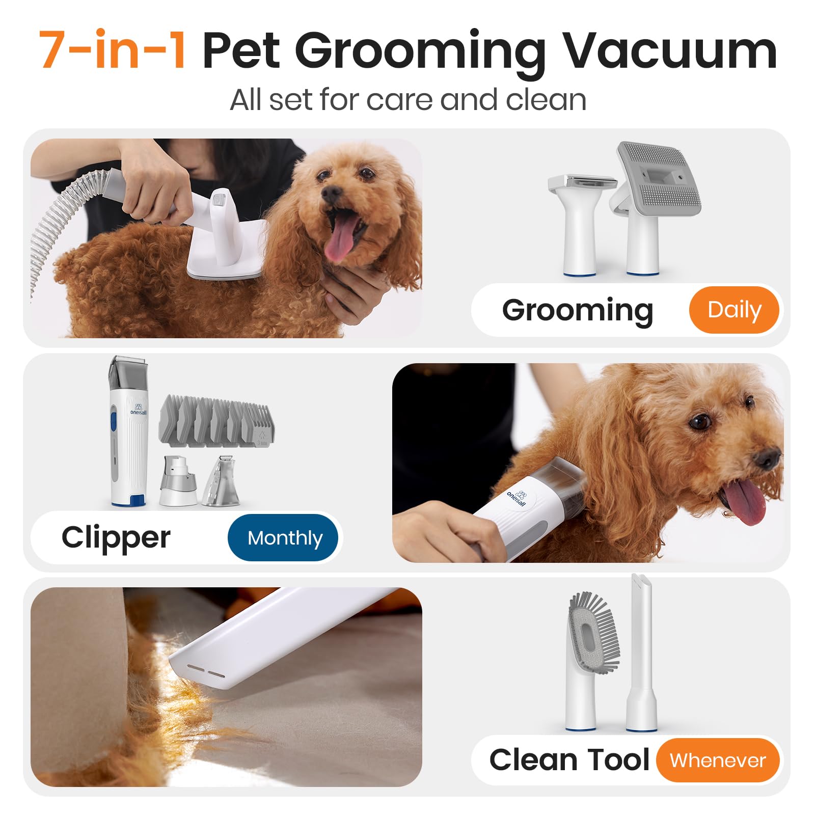 oneisall dog grooming vacuum hair collection demonstrates efficient fur capture for a cleaner home