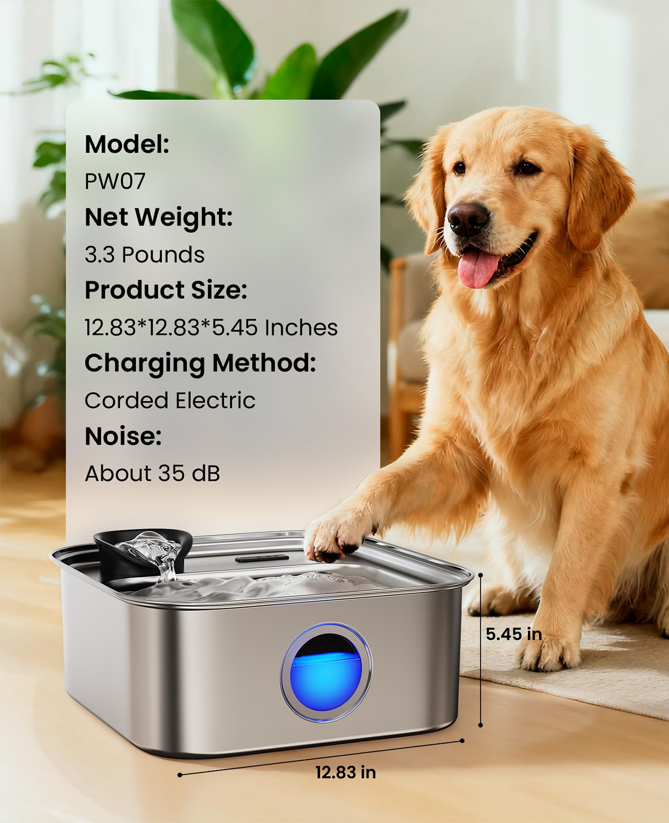 Oneisall dog water fountain five-stage filtration reduces odors and debris.
