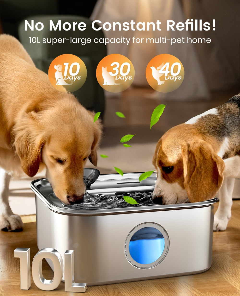 Oneisall dog water fountain food-grade stainless steel basin withstands daily cleaning.