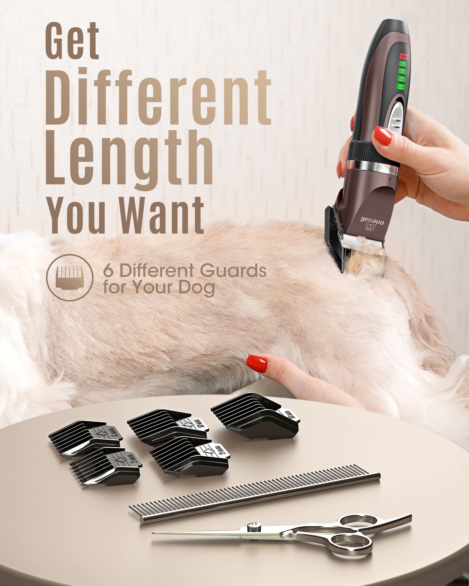 Oneisall grooming kit includes brush, comb, and scissors for complete grooming.