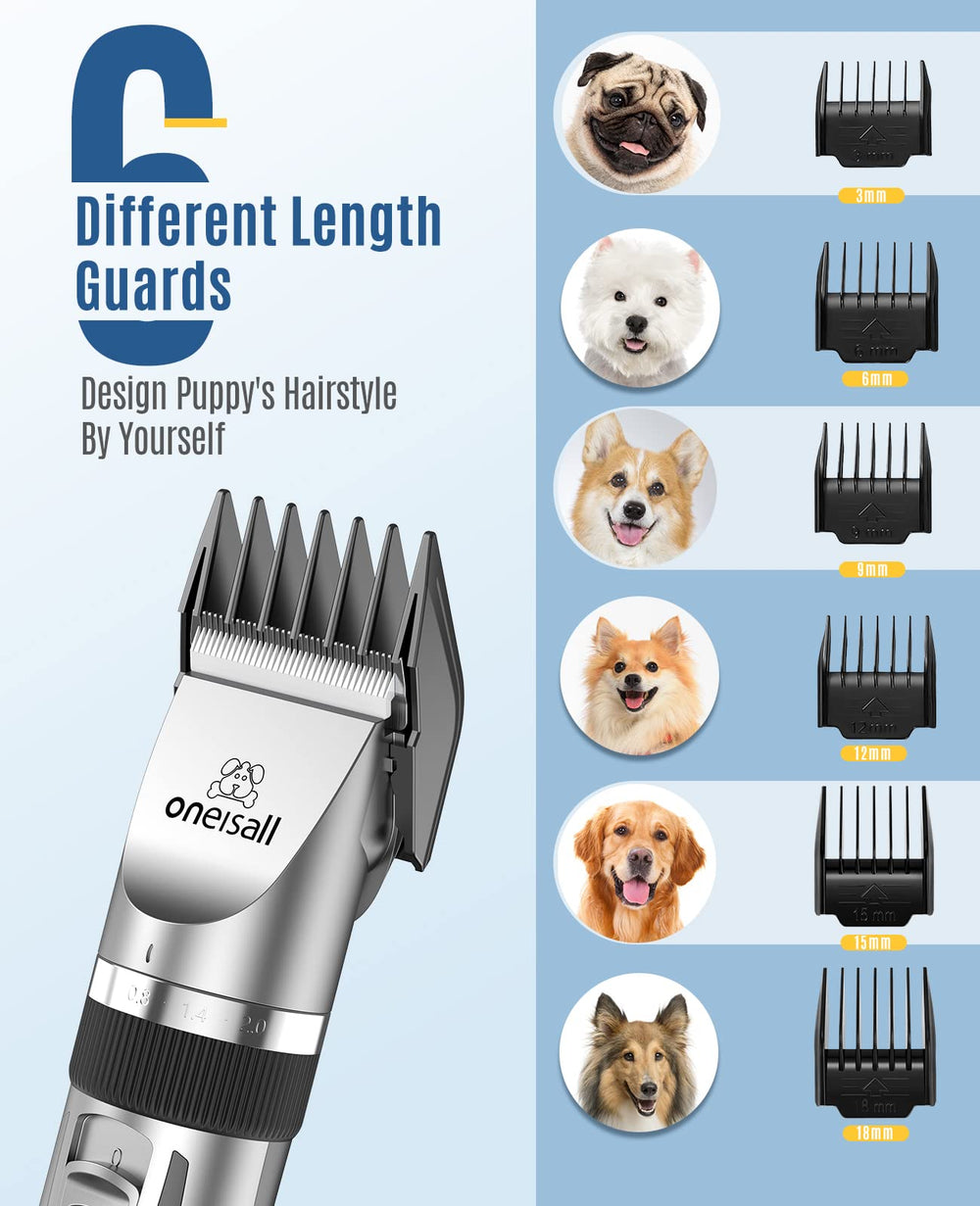 oneisall grooming kit in use on a dog during a home session.