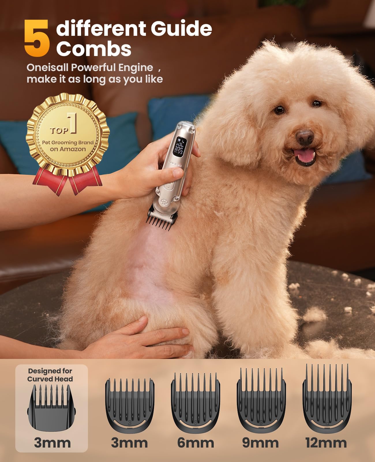 oneisall low noise 49db design close-up emphasizes calm grooming sessions