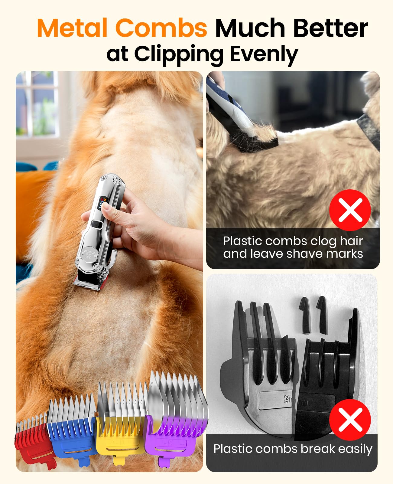 Oneisall metal combs guard set resists bending for durable, salon-like precision