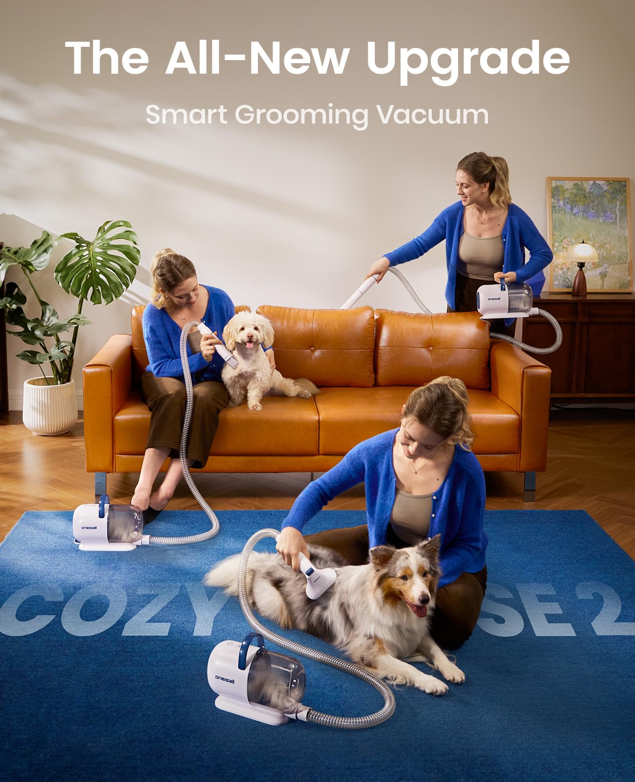 oneisall pet grooming vacuum quiet-operation reduces stress for sensitive pets during brushing.