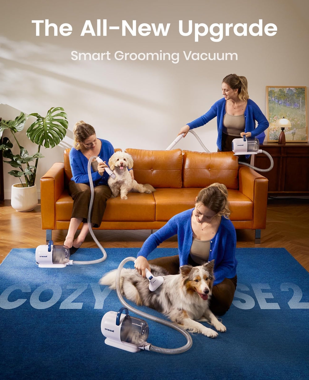 oneisall pet grooming vacuum quiet-operation reduces stress for sensitive pets during brushing.